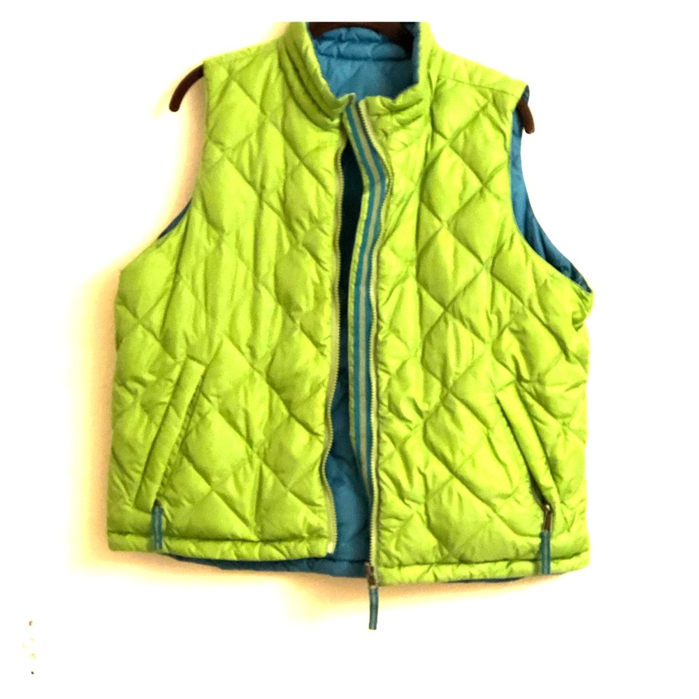 Coldwater Creek Bright Lime Green Quilted Vest with Teal Lining